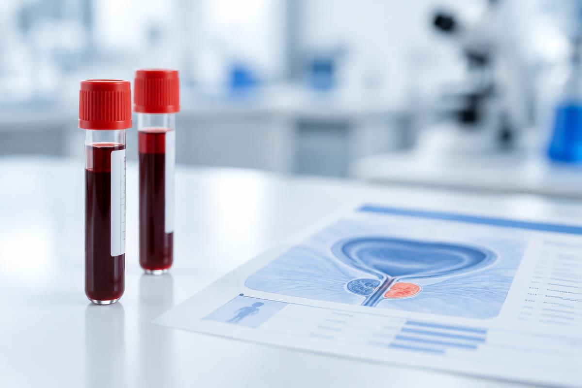 Tubos de extracción con tapa roja junto a un informe impreso